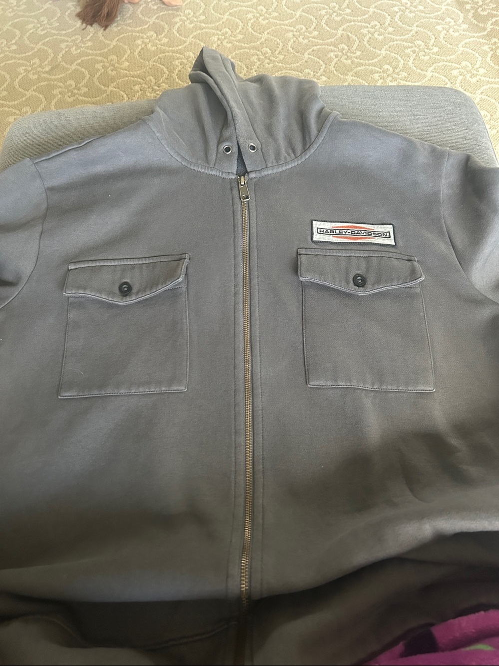 Harley Davidson Men’s Stacked Logo Chest Pocket Zip Front Jacket/Hoodie size XL - Picture 4 of 7